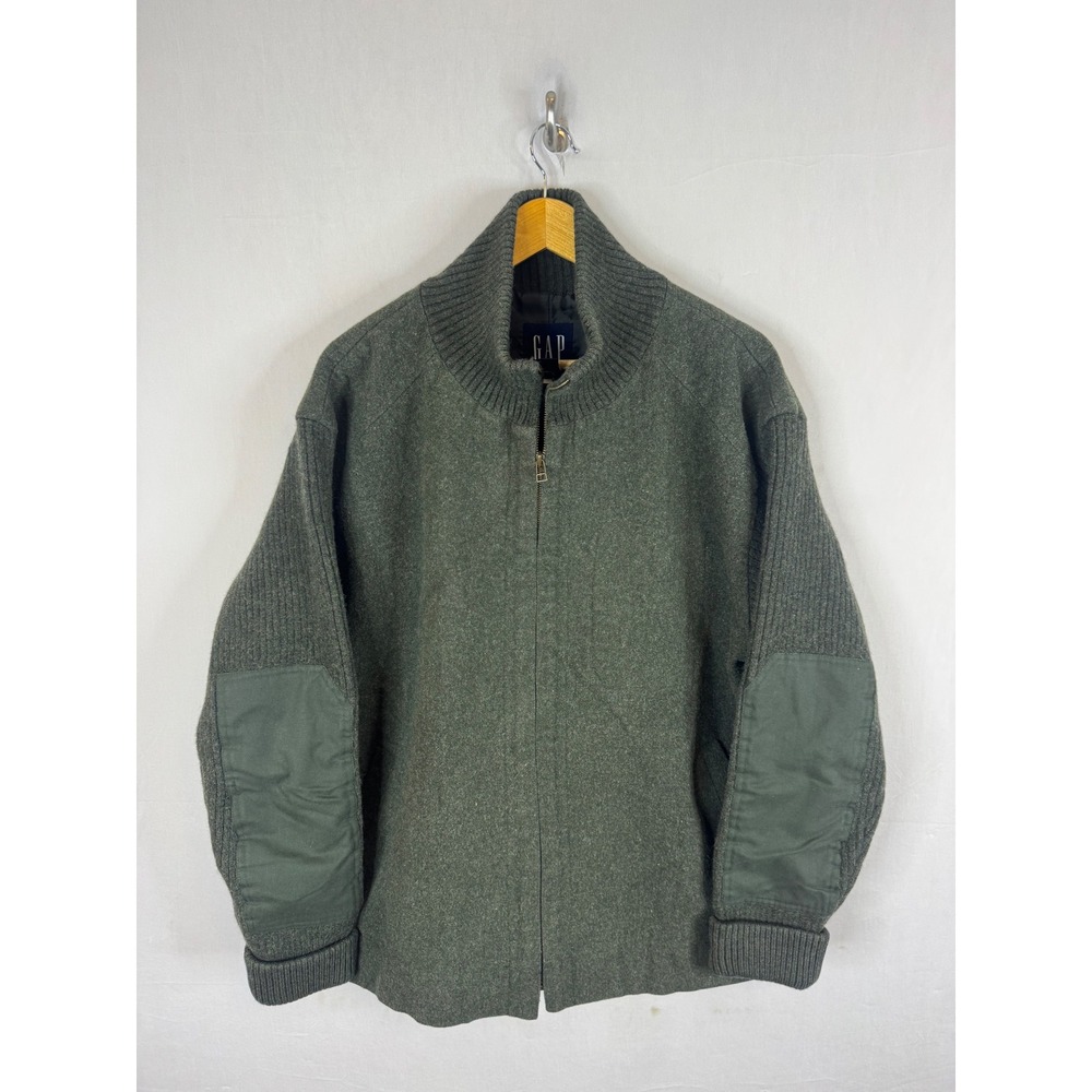 Gap Vintage 90s Mens 2XL XXL Heavy Wool Blend Full Zip Bomber Jacket Olive Green